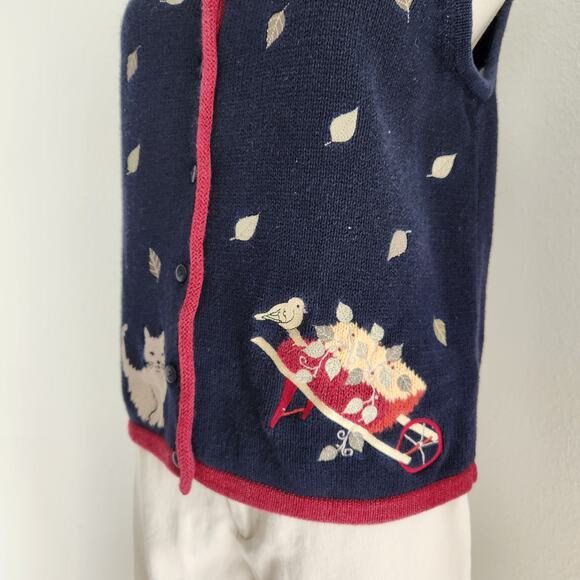 Vintage 90s Christopher & Banks Navy Blue Fall Knit Sleeveless Sweater Vest S - Picture 4 of 9